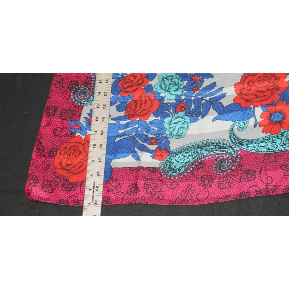 Silk Feel Floral Paisley Square Scarf Pink Blue Red White Stripes 30 x 20